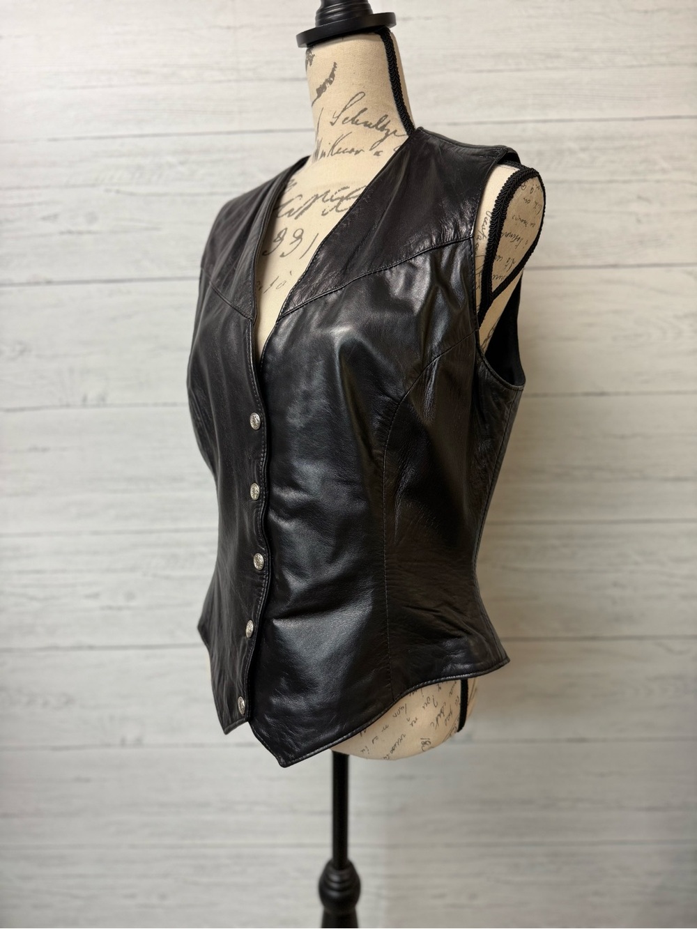 Vintage Black Leather Women's Vest by Firenze Santa Barbara